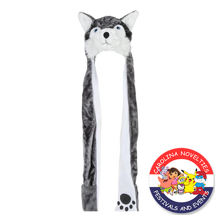 35" PLUSH WOLF HAT WITH LONG PAWS 