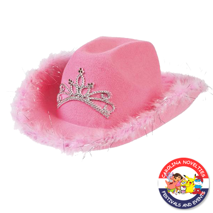 LIGHT-UP TIARA PINK COWGIRL HAT WITH FEATHERS